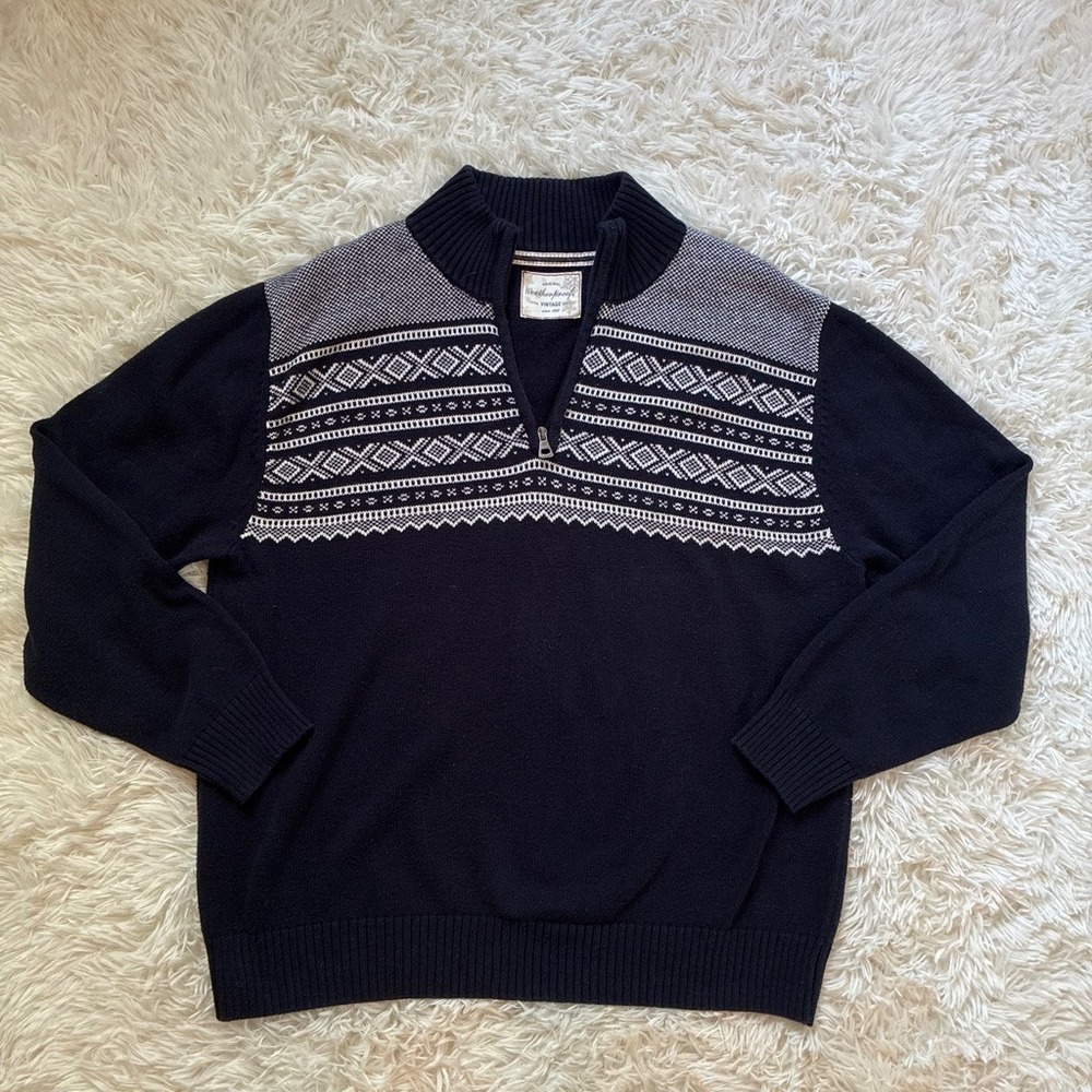 Weatherproof Vintage Mens Navy Blue Fair Isle Cotton Quarter Zip Sweater XL